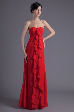 Wholesale Chiffon Cascading Ruffles Long Red Bridesmaid Dresses 02010214