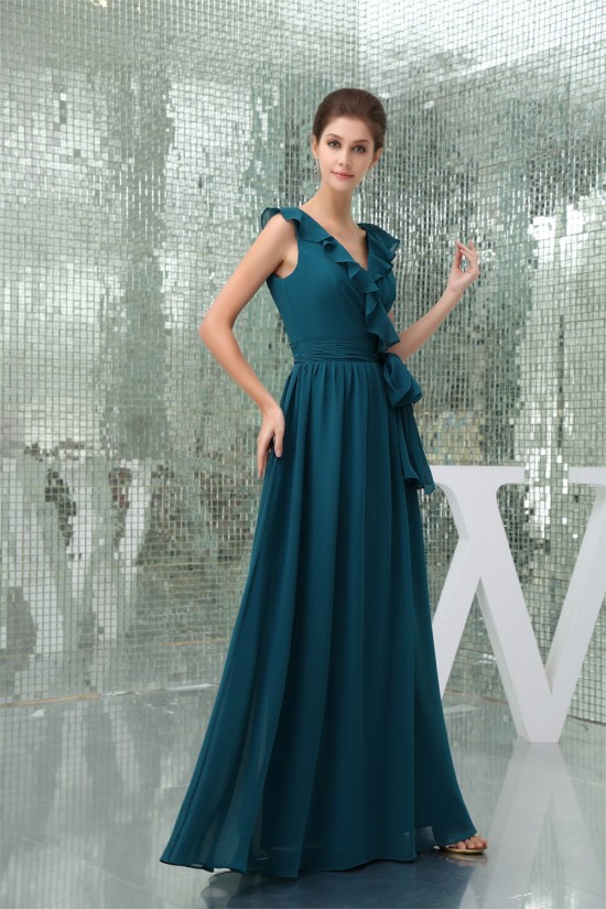 A-Line Chiffon V-Neck Sleeveless Long Bridesmaid Dresses 02010217