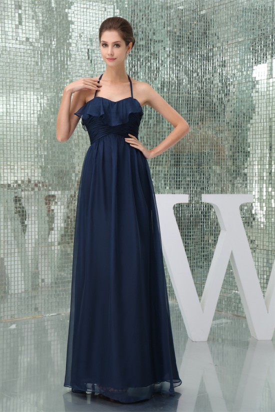 A-Line Halter Sleeveless Chiffon Long Bridesmaid Dresses 02010219