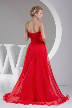 A-Line Sweetheart Beaded Long Red Chiffon Bridesmaid Dresses 02010220