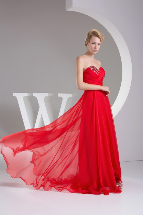 A-Line Sweetheart Beaded Long Red Chiffon Bridesmaid Dresses 02010220