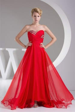 A-Line Sweetheart Beaded Long Red Chiffon Bridesmaid Dresses 02010220