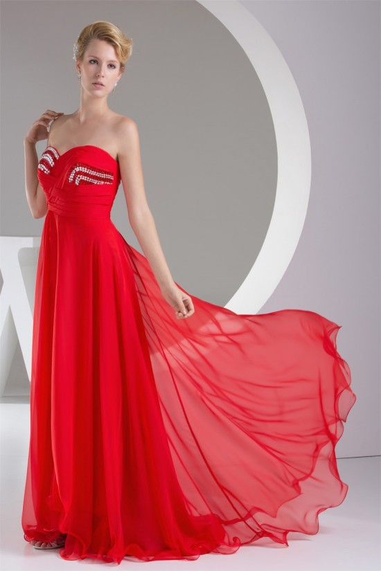 A-Line Sweetheart Beaded Long Red Chiffon Bridesmaid Dresses 02010220
