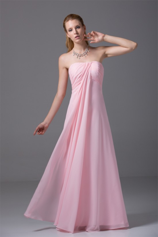 Sleeveless Draped Satin Chiffon Sheath/Column Best Long Pink Bridesmaid Dresses 02010221