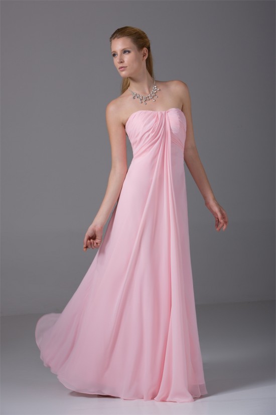 Sleeveless Draped Satin Chiffon Sheath/Column Best Long Pink Bridesmaid Dresses 02010221