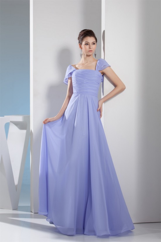 A-Line Square Pleats Cap Sleeve Long Bridesmaid Dresses 02010229