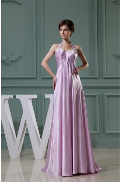 Empire Halter Beaded Silk like Satin Beading Long Bridesmaid Maternity Dresses 02010230