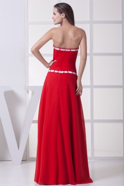 A-Line Strapless Satin Chiffon Sleeveless Long Red Bridesmaid Dresses 02010236