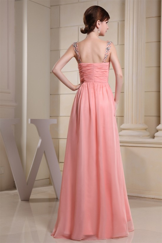 A-Line Sleeveless Straps Beading Chiffon Long Bridesmaid Dresses 02010237