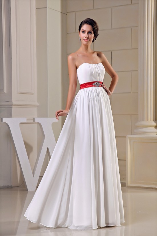 A-Line Strapless Beading Chiffon Long White Bridesmaid Dresses 02010238