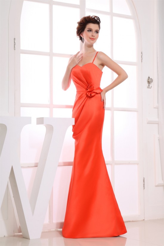 Trumpet/Mermaid Spaghetti Strap Handmade Flowers Satin Floor-Length Bridesmaid Dresses 02010240