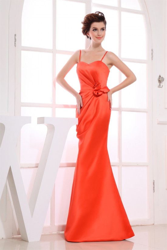 Trumpet/Mermaid Spaghetti Strap Handmade Flowers Satin Floor-Length Bridesmaid Dresses 02010240