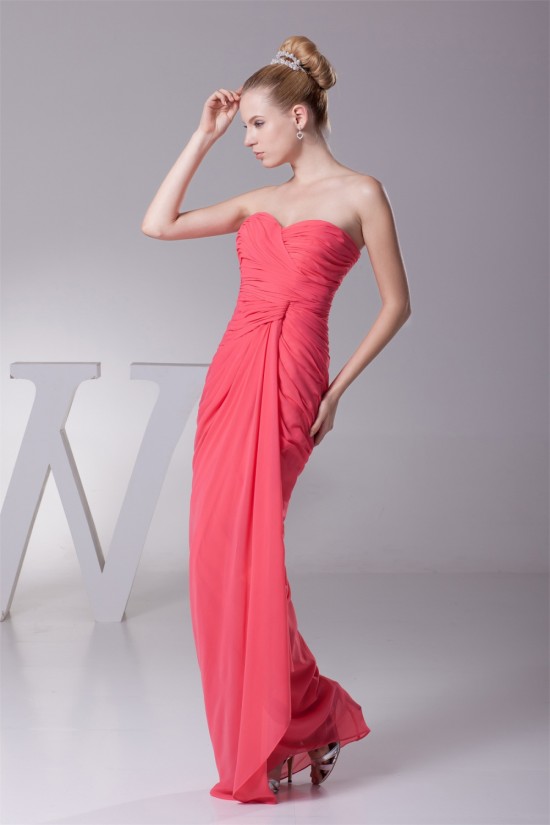 Sweetheart Sheath/Column Chiffon Long Bridesmaid Dresses 02010242