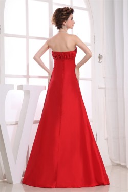 A-Line Strapless Taffeta Sleeveless Pleats Soft Long Red Bridesmaid Dresses 02010245