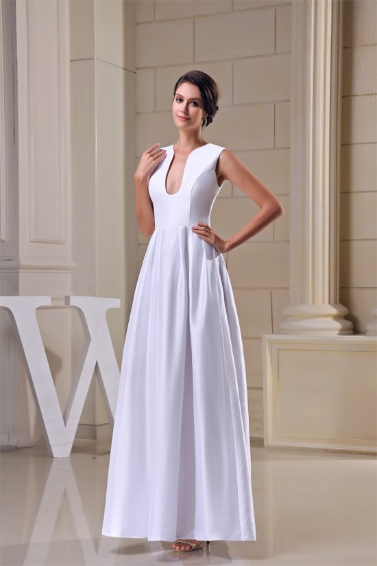 U neck Taffeta Sleeveless Ankle-Length A-Line Long Bridesmaid Dresses 02010246