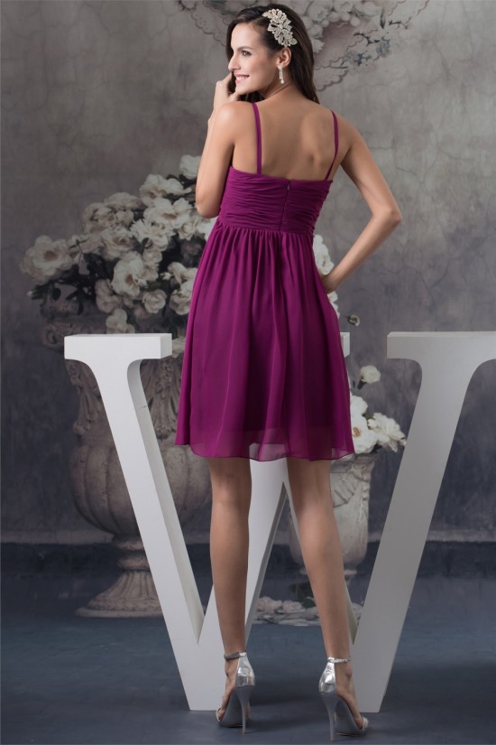 A-Line Spaghetti Straps Chiffon Sleeveless Short Purple Bridesmaid Dresses 02010249