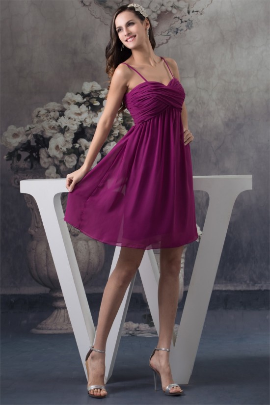 A-Line Spaghetti Straps Chiffon Sleeveless Short Purple Bridesmaid Dresses 02010249