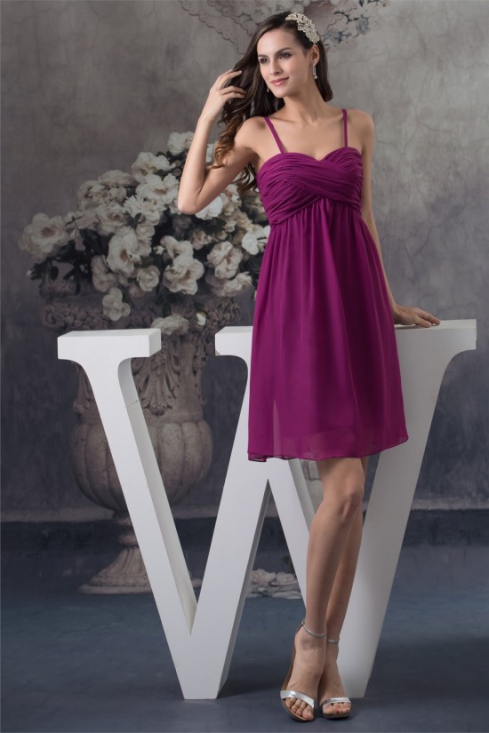 A-Line Spaghetti Straps Chiffon Sleeveless Short Purple Bridesmaid Dresses 02010249