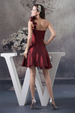 A-Line Taffeta Sleeveless One-Shoulder Falbala Short Bridesmaid Dresses 02010251