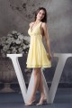 Beading A-Line Halter Sleeveless Chiffon Silk like Satin Short Yellow Bridesmaid Dresses 02010257