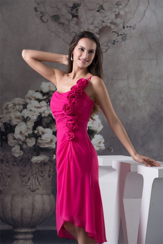 One-Shoulder Sheath/Column Short Chiffon Bridesmaid Dresses 02010270