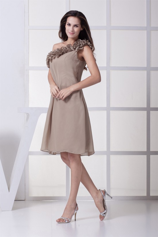 Chiffon Ruffles Knee-Length One-Shoulder Short Bridesmaid Dresses 02010272