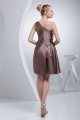 Elastic Woven Satin Ruched One-Shoulder Short Bridesmaid Dresses 02010286