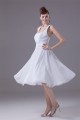 A-Line Halter Fixed Belt Tea Length Sleeveless Short White Bridesmaid Dresses 02010289