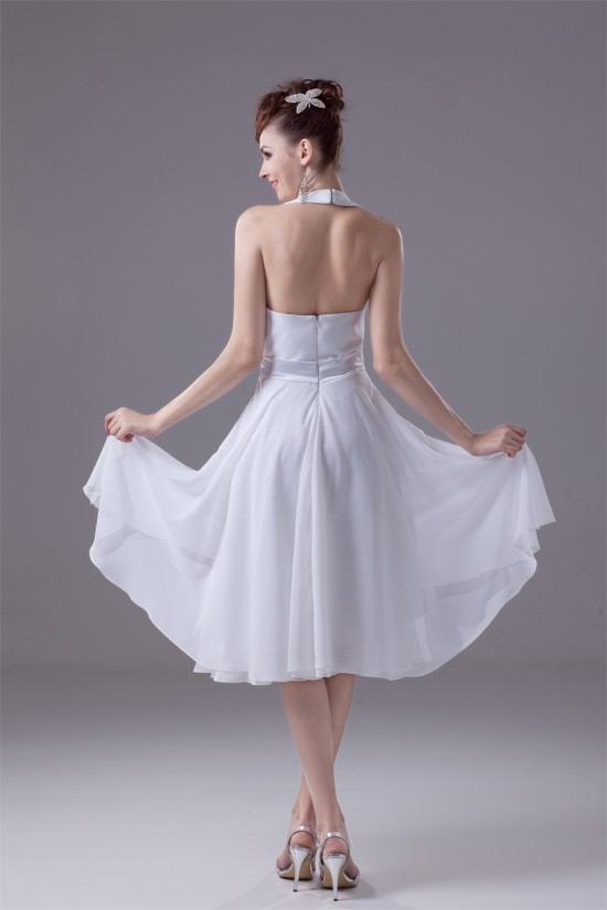 A-Line Halter Fixed Belt Tea Length Sleeveless Short White Bridesmaid Dresses 02010289 A-Line Halter Fixed Belt Tea Length Sleeveless Short White Bridesmaid Dresses 02010289