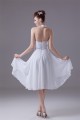 A-Line Halter Fixed Belt Tea Length Sleeveless Short White Bridesmaid Dresses 02010289