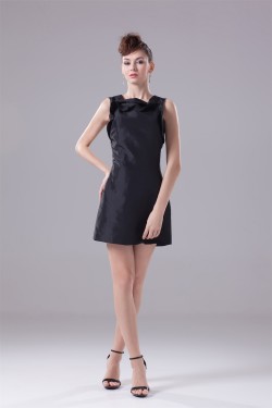 Great Short/Mini Taffeta A-Line Scoop Falbala Black Bridesmaid Dresses 02010291