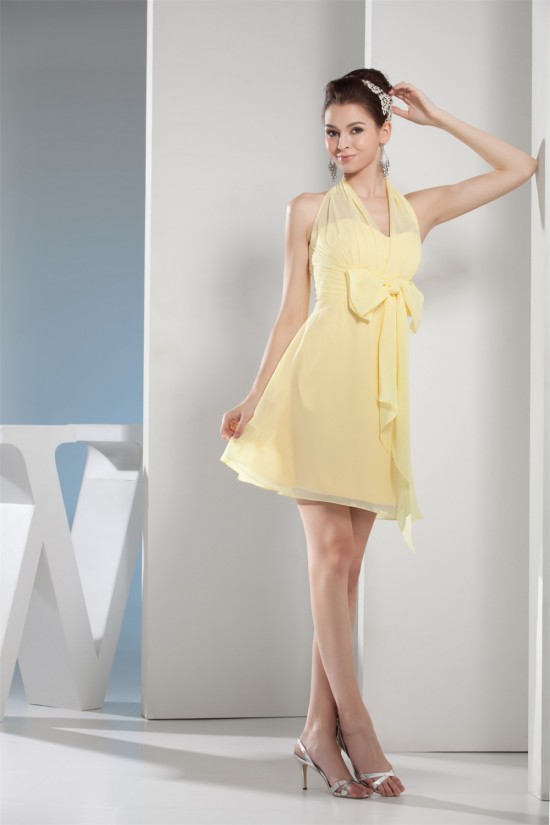 A-Line Halter Short/Mini Chiffon Bridesmaid Dresses 02010295