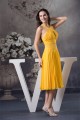 Halter Under Knee Beading A-Line Chiffon Short Yellow Evening/Bridesmaid Dresses 02010296