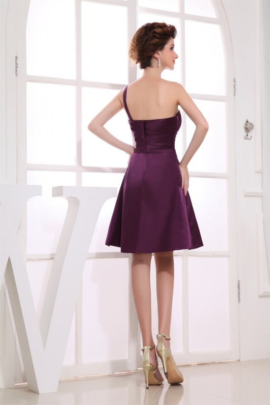 Knee-Length A-Line Criss Cross Elastic Woven Satin Short Purple Bridesmaid Dresses 02010301