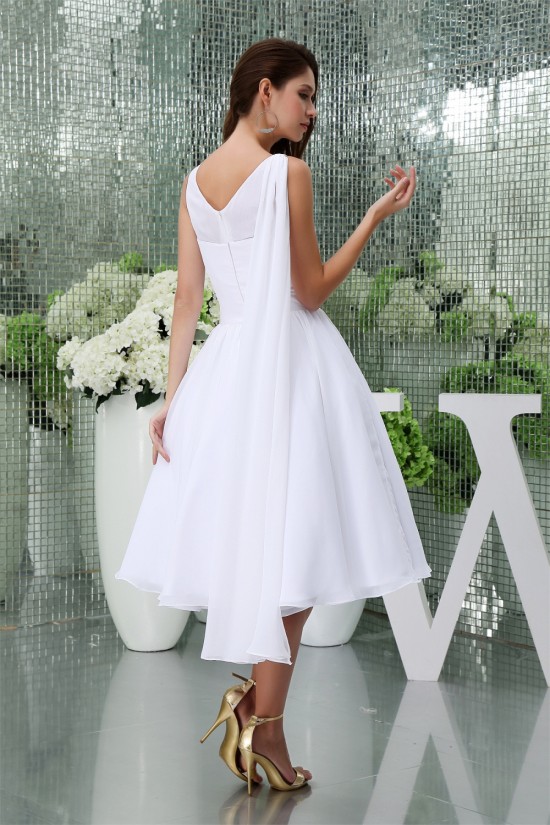 Knee-Length Chiffon A-Line Short White Bridesmaid Dresses 02010303