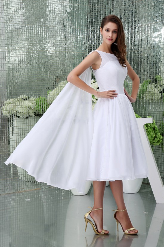 Knee-Length Chiffon A-Line Short White Bridesmaid Dresses 02010303