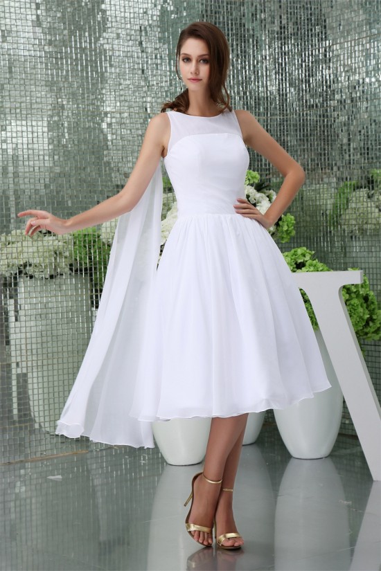 Knee-Length Chiffon A-Line Short White Bridesmaid Dresses 02010303