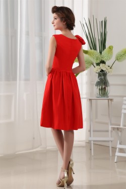 Knee-Length High-Neck A-Line Ruffles Short Red Bridesmaid Dresses 02010304