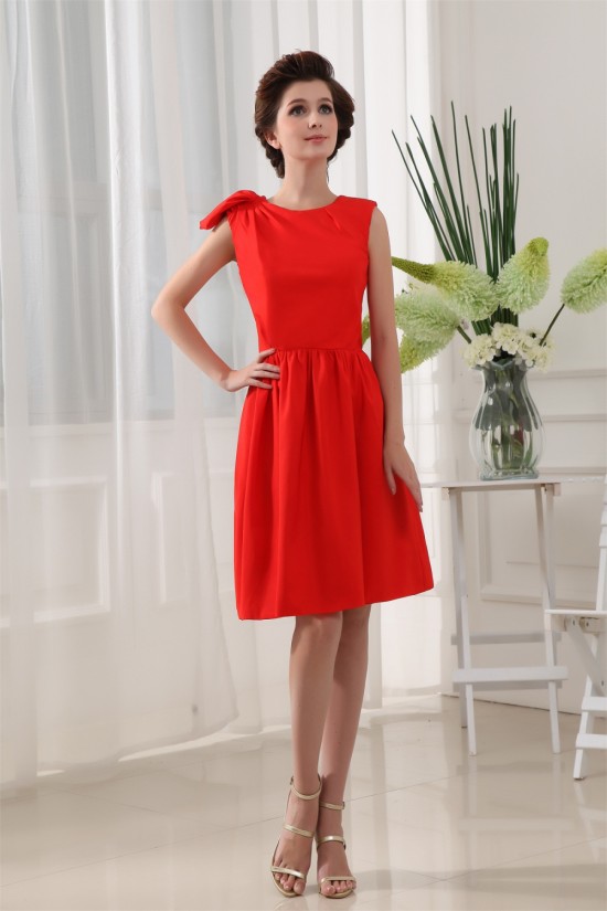 Knee-Length High-Neck A-Line Ruffles Short Red Bridesmaid Dresses 02010304