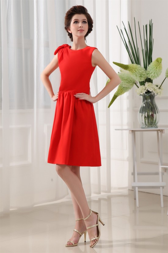Knee-Length High-Neck A-Line Ruffles Short Red Bridesmaid Dresses 02010304