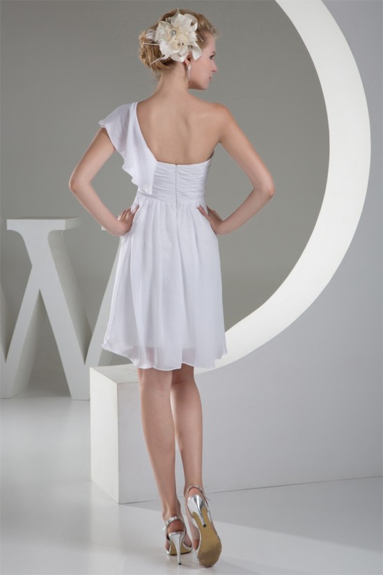 A-Line Short/Mini Sleeveless One-Shoulder Short White Bridesmaid Dresses 02010313