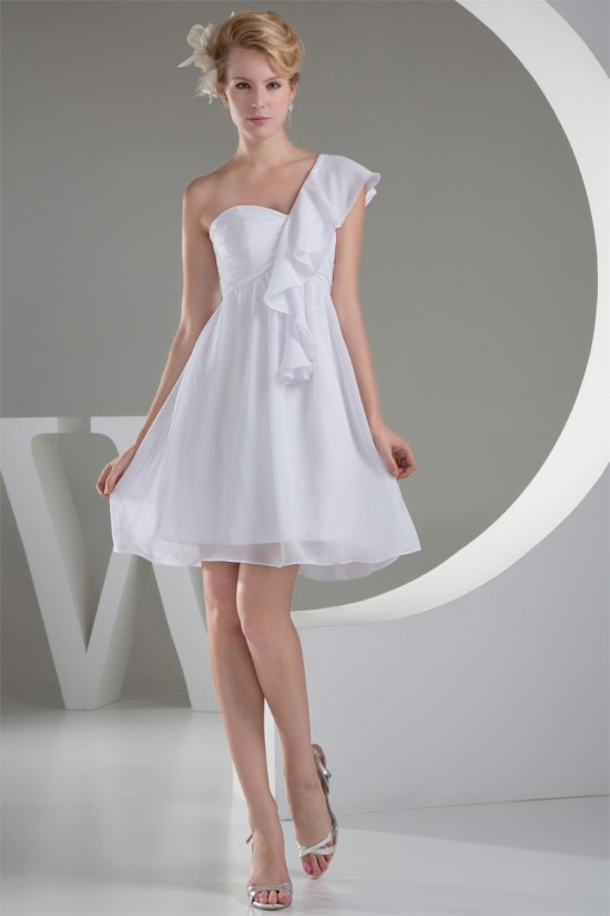 A-Line Short/Mini Sleeveless One-Shoulder Short White Bridesmaid Dresses 02010313