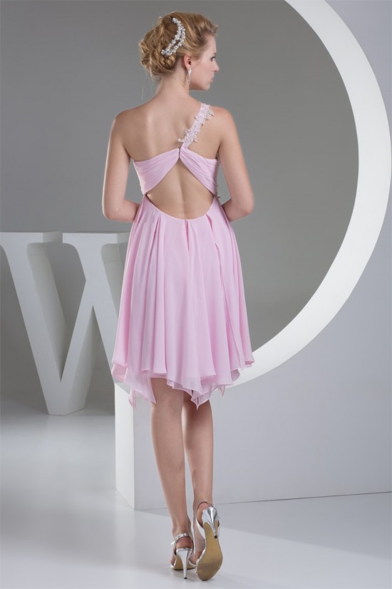 A-Line Short/Mini One-Shoulder Chiffon Short Pink Bridesmaid Dresses Maternity Dresses 02010315