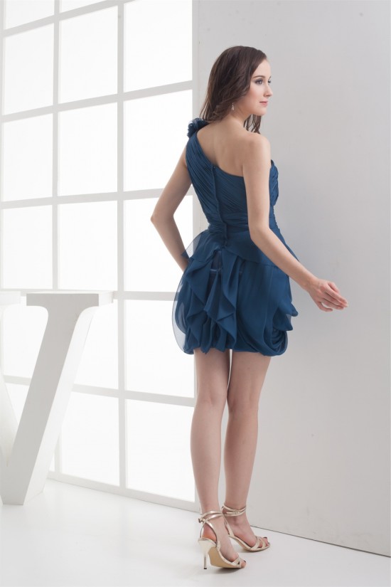 One-Shoulder Short/Mini Sleeveless Handmade Flowers Bridesmaid Dresses 02010318