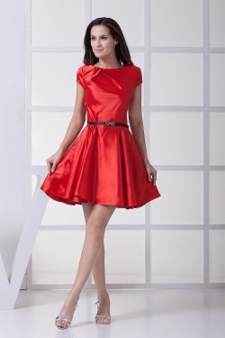 Scoop Short/Mini Ruffles A-Line Capped Sleeves Bridesmaid Dresses 02010336