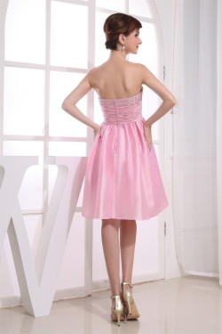 A-Line Short/Mini Sweetheart Beaded Taffeta Sleeveless Pink Bridesmaid Dresses 02010359