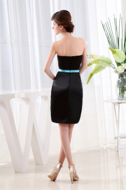 Simple Style Silk like Satin Sheath/Column Short/Mini Black Bridesmaid Dresses 02010361