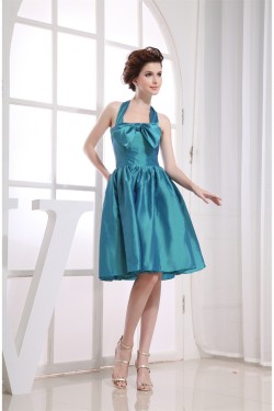 Sleeveless Taffeta Bows Halter Knee-Length Short Bridesmaid Dresses 02010370