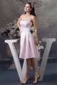 A-Line Strapless Soft Satin Handmade Flowers Short Pink Bridesmaid Dresses 02010374