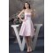 A-Line Strapless Soft Satin Handmade Flowers Short Pink Bridesmaid Dresses 02010374